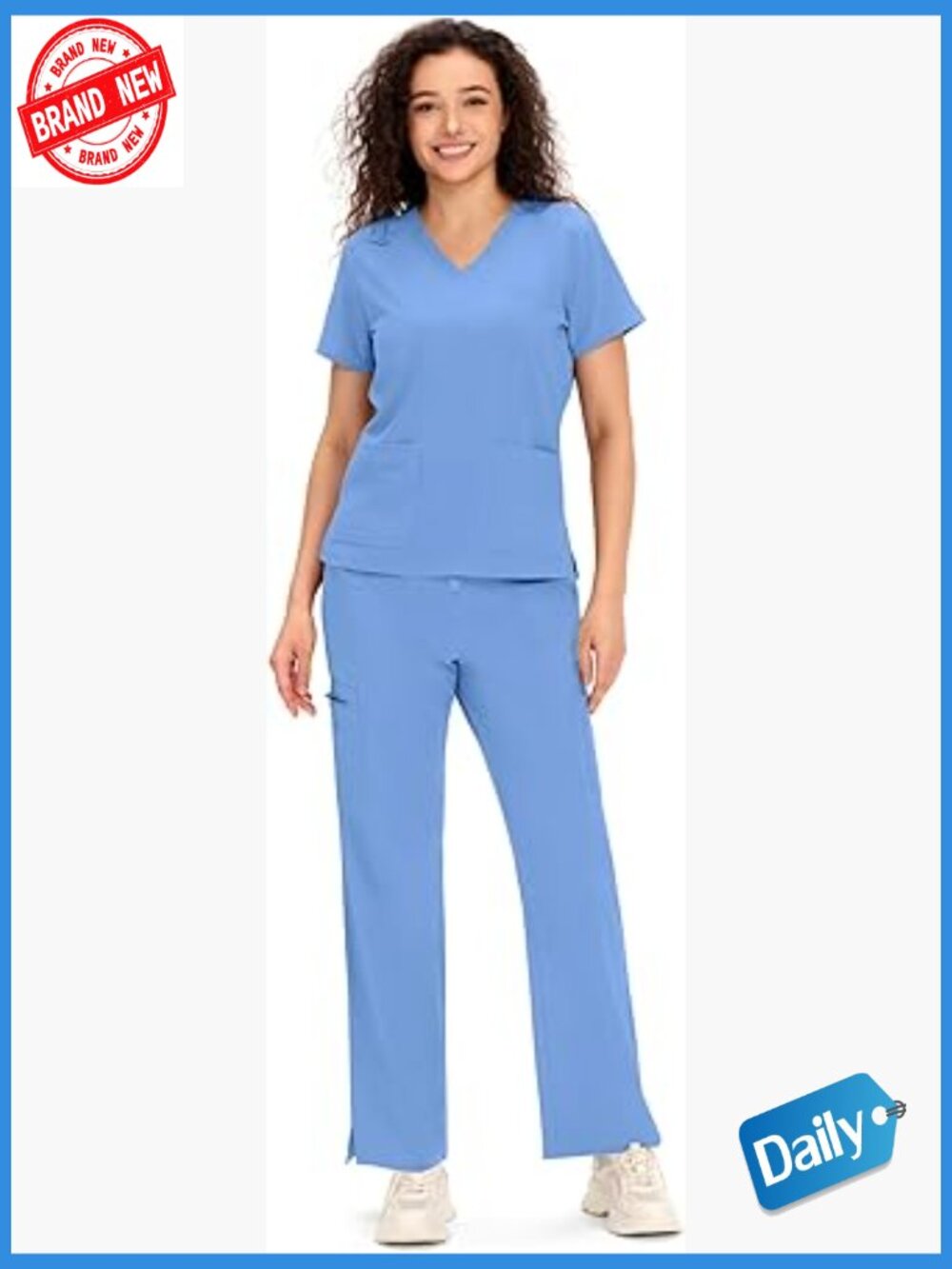 Women's V-Neck Scrub Set - 12 Pocket Cargo Pants - Stretch Uniform